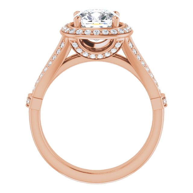 Cubic Zirconia Engagement Ring- The Cecelia (Customizable Cushion Cut Setting with Halo, Under-Halo Trellis Accents and Accented Split Band)