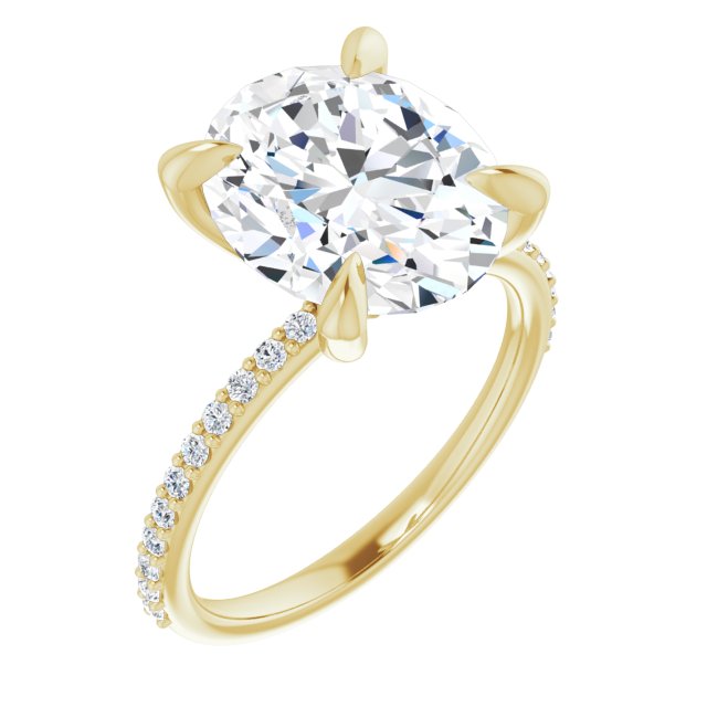 10K Yellow Gold Customizable Oval Cut Style with Delicate Pavé Band