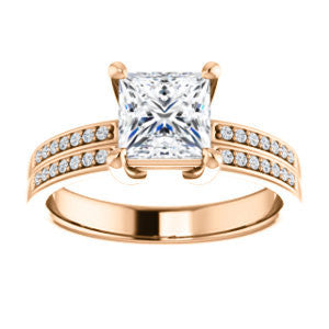 CZ Wedding Set, featuring The Lyla Ann engagement ring (Customizable Princess Cut Design with Wide Double-Pavé Band)