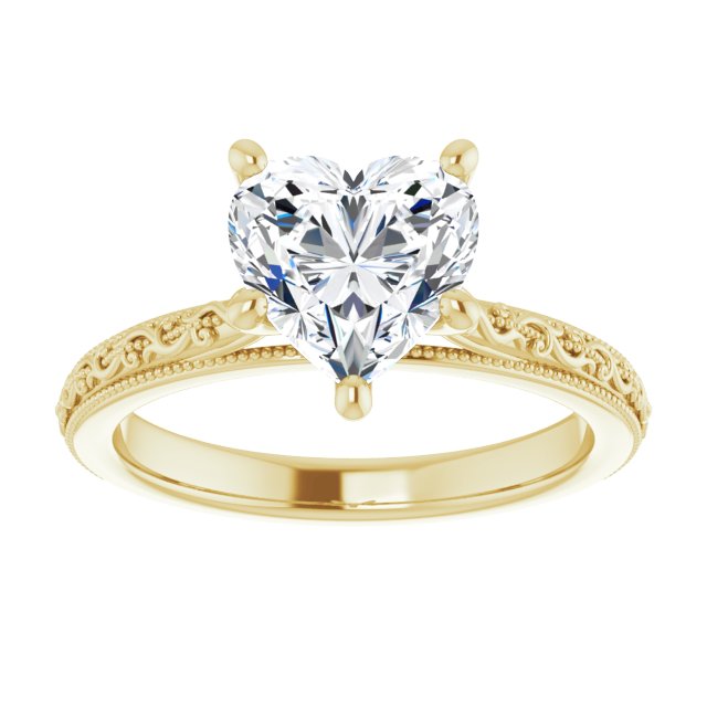 Cubic Zirconia Engagement Ring- The Conchita (Customizable Heart Cut Solitaire with Delicate Milgrain Filigree Band)