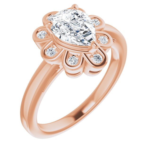 10K Rose Gold Customizable 9-stone Pear Cut Design with Round Bezel Side Stones