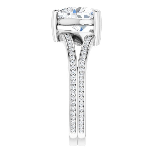 Cubic Zirconia Engagement Ring- The Carlotta (Customizable Heart Cut Center with 100-stone* "Waterfall" Pavé Split Band)