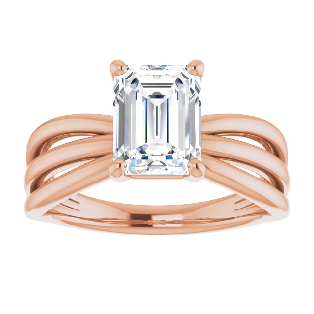 Cubic Zirconia Engagement Ring- The Maha (Customizable Emerald Cut Solitaire Design with Wide, Ribboned Split-band)