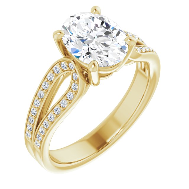 10K Yellow Gold Customizable Oval Cut Design featuring Shared Prong Split-band