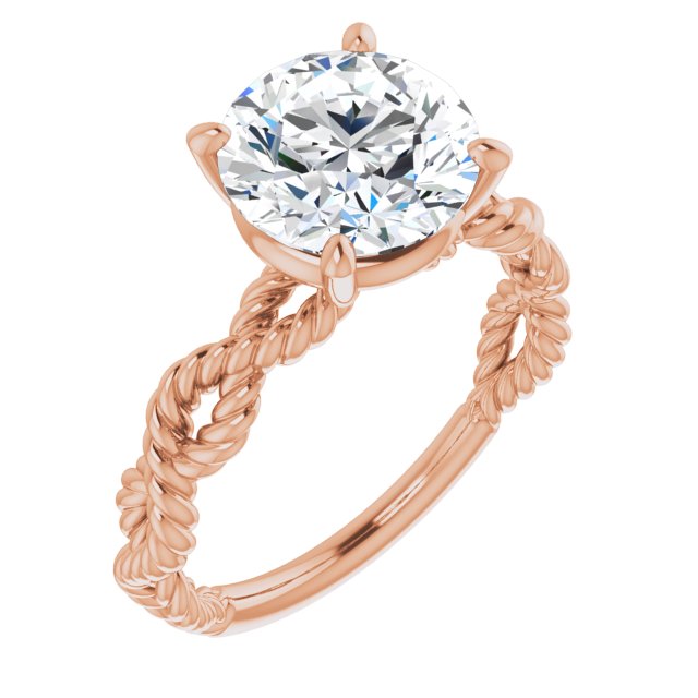 14K Rose Gold Customizable Round Cut Solitaire with Infinity-inspired Twisting-Rope Split Band