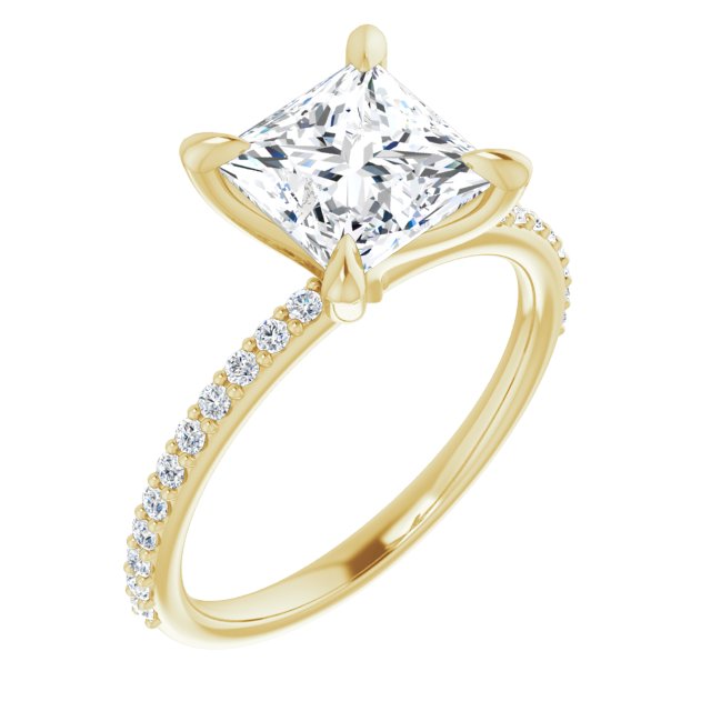 10K Yellow Gold Customizable Princess/Square Cut Style with Delicate Pavé Band