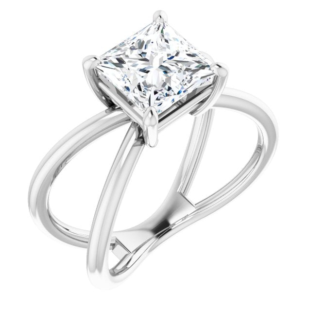 10K White Gold Customizable Princess/Square Cut Solitaire with Semi-Atomic Symbol Band
