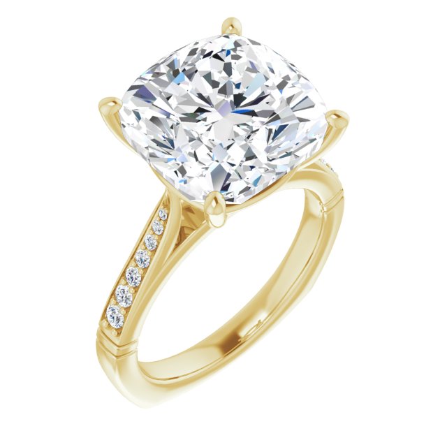 10K Yellow Gold Customizable Cushion Cut Design with Tapered Euro Shank and Graduated Band Accents