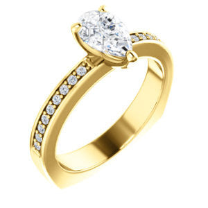 Cubic Zirconia Engagement Ring- The Tesha (Customizable Pear Cut Design with Pavé Band & Euro Shank)