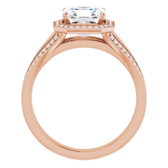 Cubic Zirconia Engagement Ring- The Carrie (Customizable Asscher Cut Design with Split-Band Shared Prong & Halo)