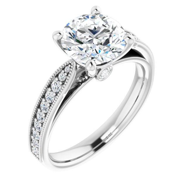 10K White Gold Customizable Round Cut Style featuring Milgrained Shared Prong Band & Dual Peekaboos
