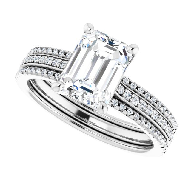 Cubic Zirconia Engagement Ring- The Isidora (Customizable Emerald Cut Center with Wide Pavé Accented Band)