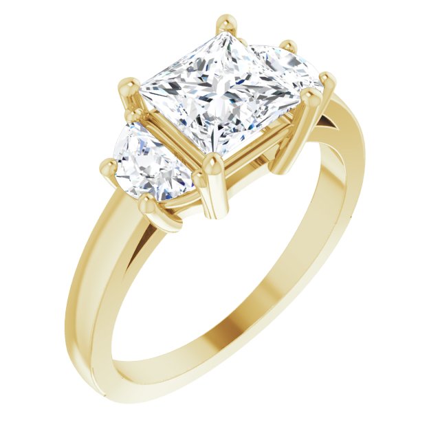 10K Yellow Gold Customizable 3-stone Design with Princess/Square Cut Center and Half-moon Side Stones