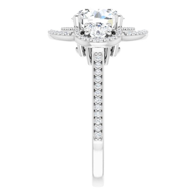 Cubic Zirconia Engagement Ring- The e'Mariana (Customizable Enhanced 3-stone Double-Halo Style with Round Cut Center and Thin Band)