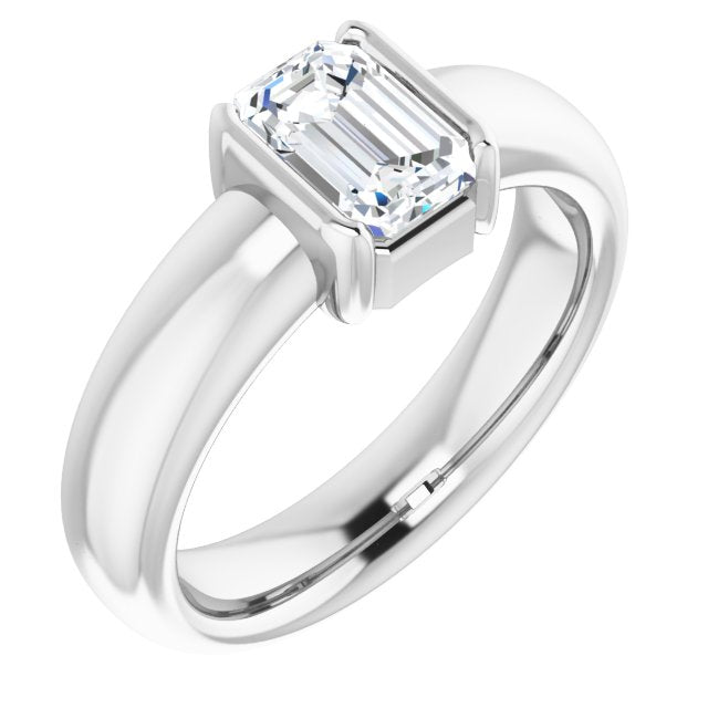 10K White Gold Customizable Bezel-set Emerald/Radiant Cut Solitaire with Thick Band