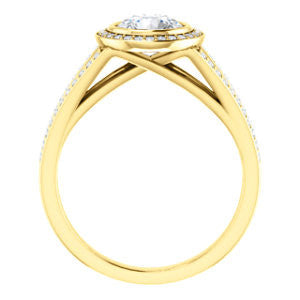 Cubic Zirconia Engagement Ring- The Kay Adaira (Customizable Bezel-set Round Cut with Halo and Split-Pavé Band)