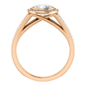 Cubic Zirconia Engagement Ring- The Kay Adaira (Customizable Bezel-set Round Cut with Halo and Split-Pavé Band)