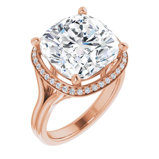 18K Rose Gold Customizable Cathedral-set Cushion Cut Design with Split-band & Halo Accents