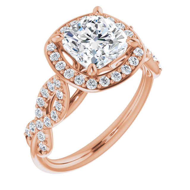 Cubic Zirconia Engagement Ring- The Jakayla (Customizable Cathedral-Halo Cushion Cut Design with Artisan Infinity-inspired Twisting Pavé Band)