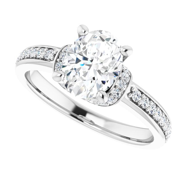 Cubic Zirconia Engagement Ring- The Ella (Customizable Oval Cut Setting with Organic Under-halo & Shared Prong Band)