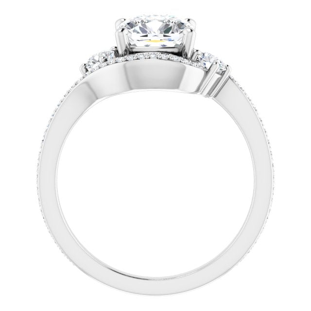 Cubic Zirconia Engagement Ring- The Paris Rae (Customizable Cushion Cut Bypass Design with Semi-Halo and Accented Band)