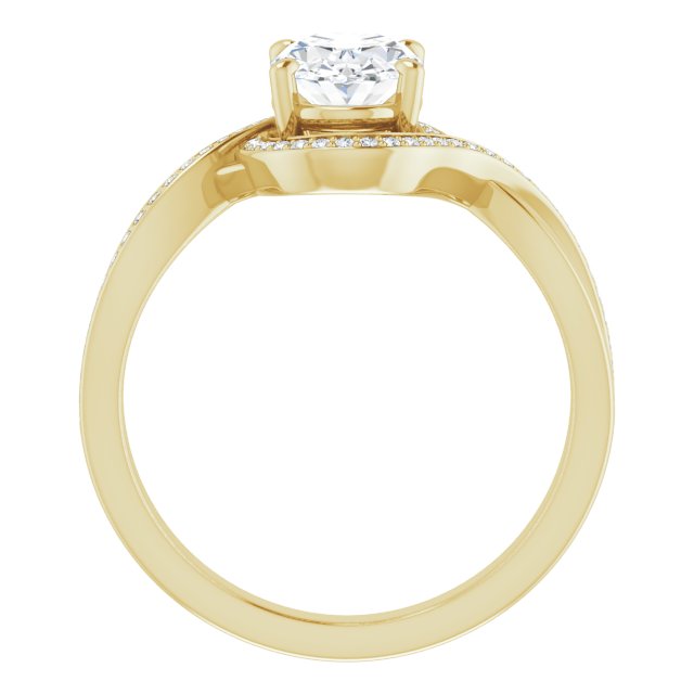Cubic Zirconia Engagement Ring- The Ananya (Customizable Bypass-Halo-Accented Oval Cut Center with Twisting Split Shared Prong Band)
