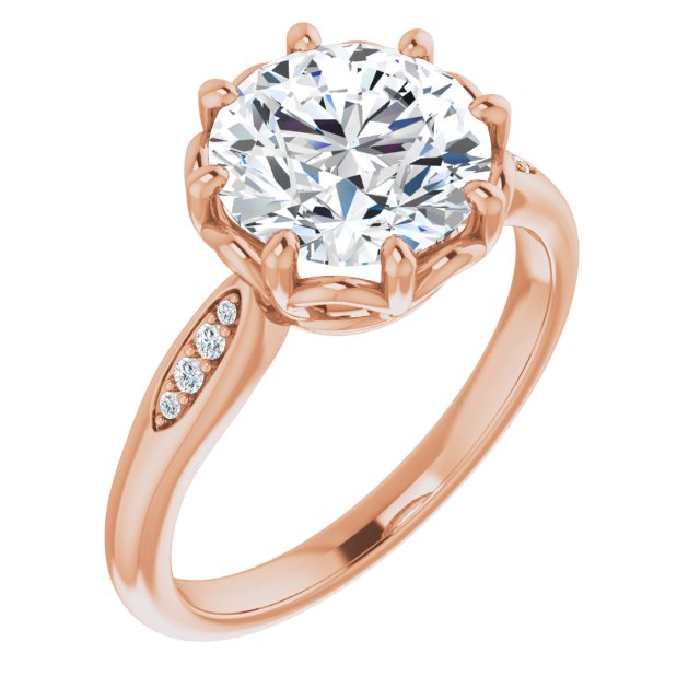 14K Rose Gold Customizable 9-stone Round Cut Design with 8-prong Decorative Basket & Round Cut Side Stones