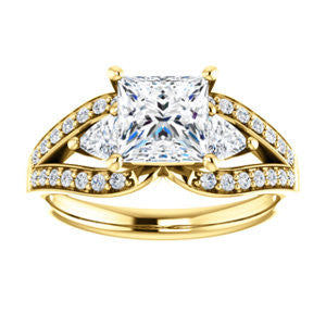 CZ Wedding Set, featuring The Karen engagement ring (Customizable Enhanced 3-stone Design with Princess Cut Center, Dual Trillion Accents and Wide Pavé-Split Band)