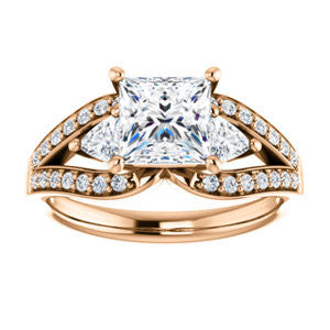 CZ Wedding Set, featuring The Karen engagement ring (Customizable Enhanced 3-stone Design with Princess Cut Center, Dual Trillion Accents and Wide Pavé-Split Band)