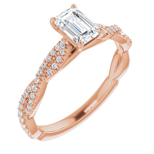 10K Rose Gold Customizable Emerald/Radiant Cut Style with Thin and Twisted Micropavé Band