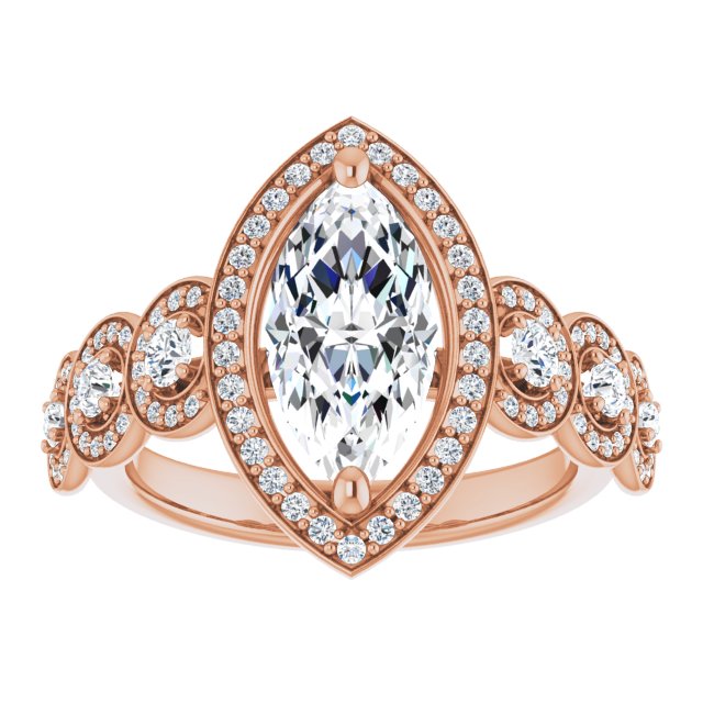 Cubic Zirconia Engagement Ring- The Emma Grace (Customizable Cathedral-set Marquise Cut 7-stone style Enhanced with 7 Halos)