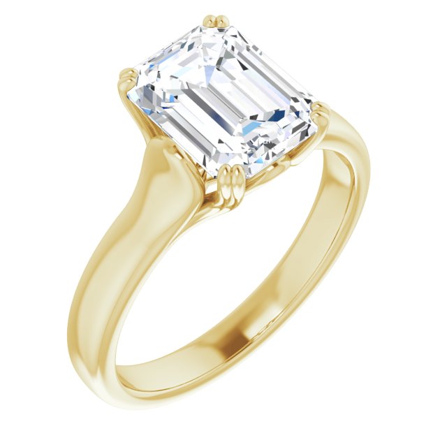 10K Yellow Gold Customizable Emerald/Radiant Cut Solitaire with Under-trellis Design