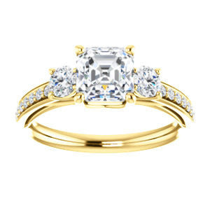 Cubic Zirconia Engagement Ring- The Kristin (Customizable Asscher Cut 3-stone Design Enhanced with Pavé Band)