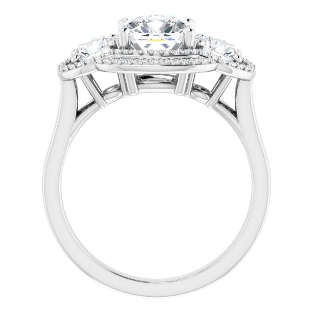 Cubic Zirconia Engagement Ring- The Fritzie (Customizable Cathedral-set Enhanced 3-stone Cushion Cut Design with Multidirectional Halo)