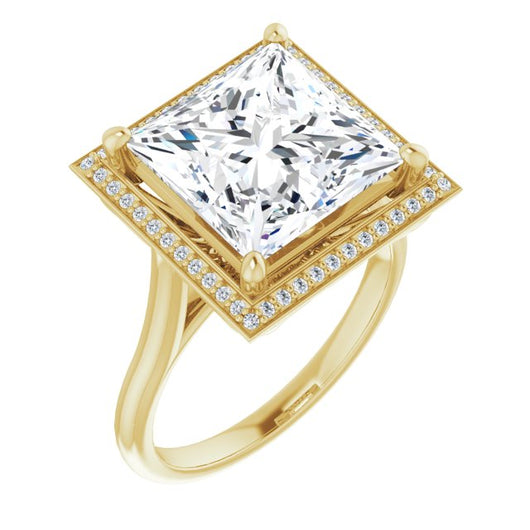10K Yellow Gold Customizable Cathedral-Raised Princess/Square Cut Halo Style