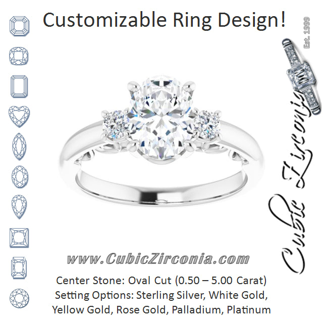 Cubic Zirconia Engagement Ring- The Danika (Customizable Oval Cut 3-stone Style featuring Heart-Motif Band Enhancement)