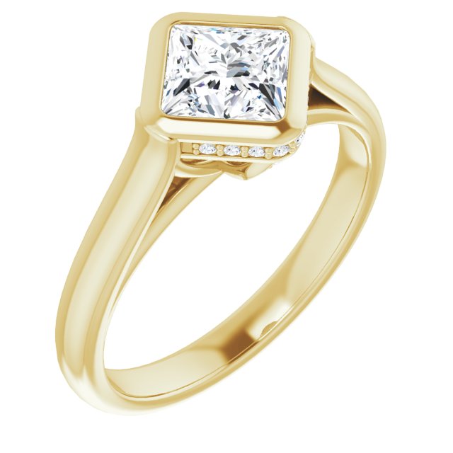 10K Yellow Gold Customizable Princess/Square Cut Semi-Solitaire with Under-Halo and Peekaboo Cluster