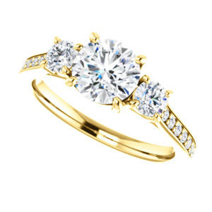 CZ Wedding Set, featuring The Tess engagement ring (Customizable Round Cut Trellis-Enhanced Bridge Setting with Semi-Pavé Band)