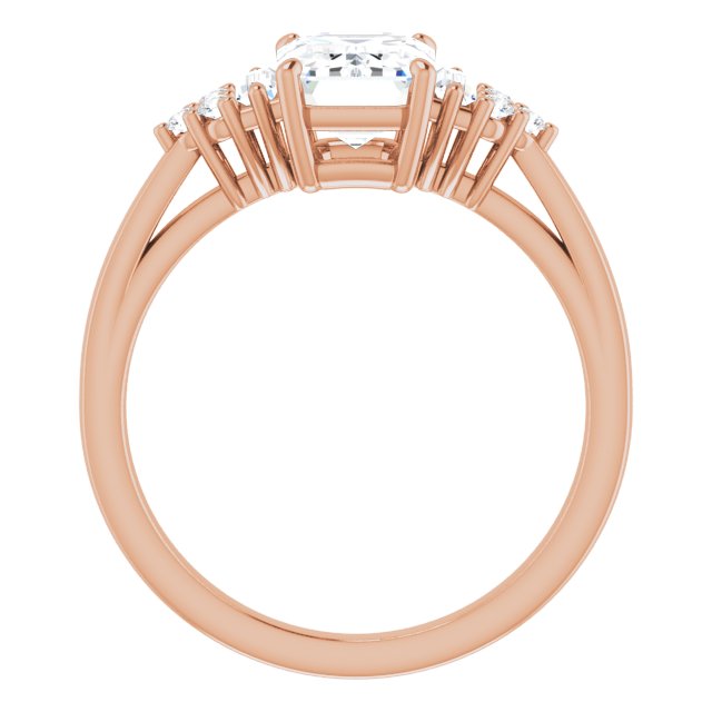 Cubic Zirconia Engagement Ring- The Barb (Customizable 9-stone Design with Radiant Cut Center, Side Baguettes and Tri-Cluster Round Accents)