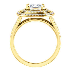 Cubic Zirconia Engagement Ring- The Shay (Customizable Princess Cut Ultra-wide w/ Double-Halo and Triple-Pavé Band)