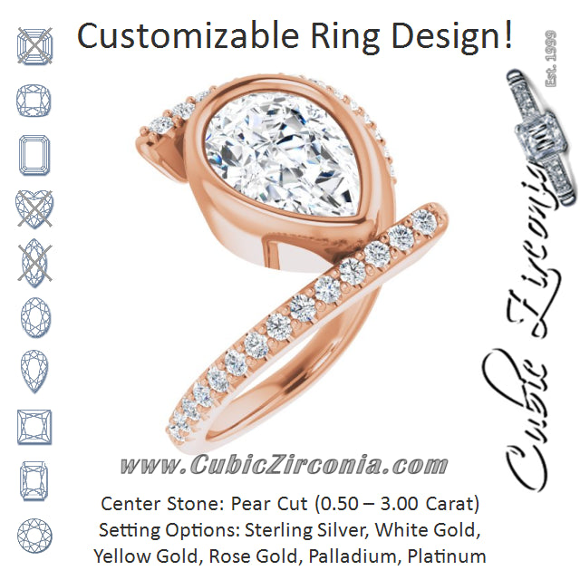 Cubic Zirconia Engagement Ring- The Pocahontas (Customizable Bezel-set Pear Cut Design with Bypass Pavé Band)