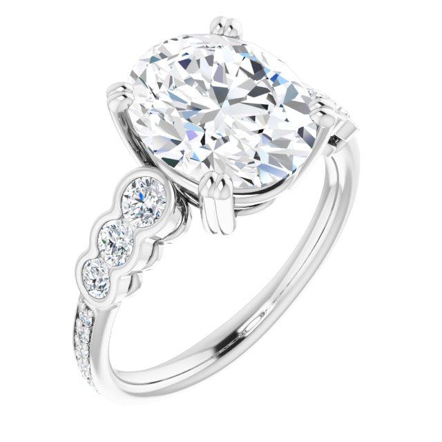 10K White Gold Customizable Oval Cut 7-stone Style Enhanced with Bezel Accents and Shared Prong Band