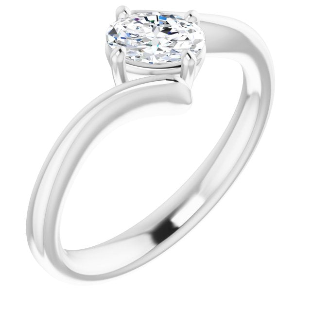 10K White Gold Customizable Oval Cut Solitaire with Thin, Bypass-style Band