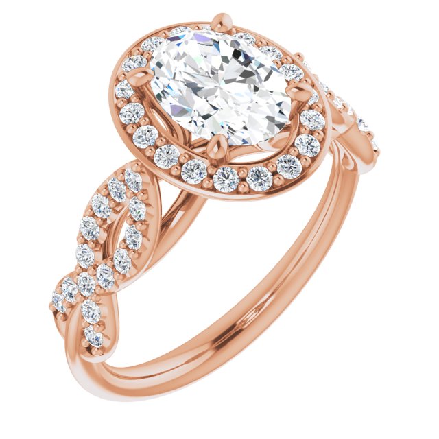 Cubic Zirconia Engagement Ring- The Jakayla (Customizable Cathedral-Halo Oval Cut Design with Artisan Infinity-inspired Twisting Pavé Band)