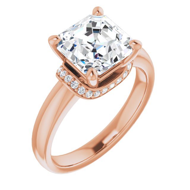 10K Rose Gold Customizable Asscher Cut Style featuring Saddle-shaped Under Halo