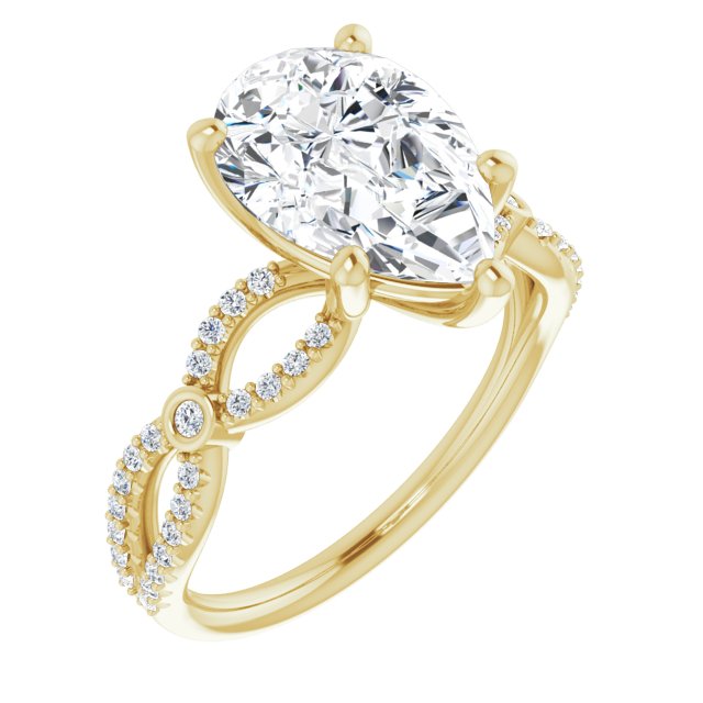 10K Yellow Gold Customizable Pear Cut Design with Infinity-inspired Split Pavé Band and Bezel Peekaboo Accents