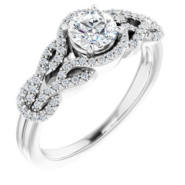 10K White Gold Customizable Round Cut Design with Intricate Over-Under-Around Pavé Accented Band