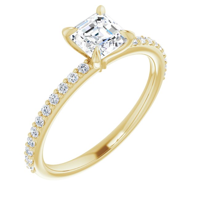 10K Yellow Gold Customizable Asscher Cut Style with Delicate Pavé Band