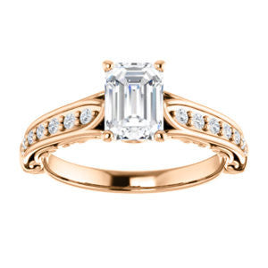 Cubic Zirconia Engagement Ring- The Martha (Customizable Emerald Cut Setting with Pavé Three-sided Band and Peekaboos)