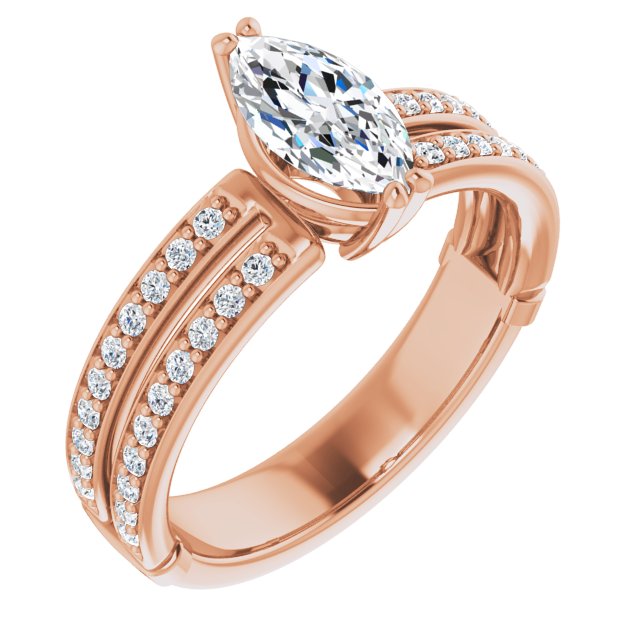 10K Rose Gold Customizable Marquise Cut Design featuring Split Band with Accents